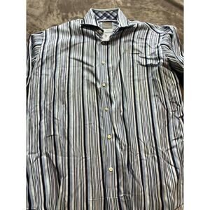 Thomas Dean Mens Shirt Size Large Multicolor‎ Striped Button Down Collared L/S